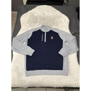 FootJoy Urbana UIUC Sweater 1/4 Zip Pullover Mens L Blue Gray Wool Blend Stretch